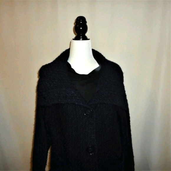 Chico's Wool Blend Navy Chunky Knit Sweater Big Button Up Jacket Size 2 (L) - Picture 6 of 6